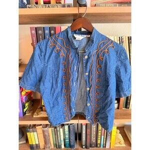 Vintage 90s On The Verge Embroidered Denim Short Sleeve Western Top Size 10 USA